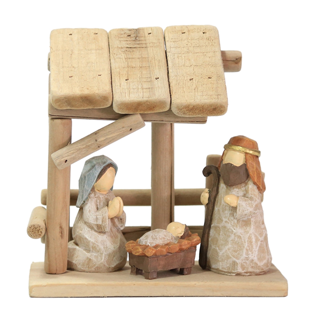 Necvior Christ Nativity Statue Scene Baby Jesus Manger with House Ornament